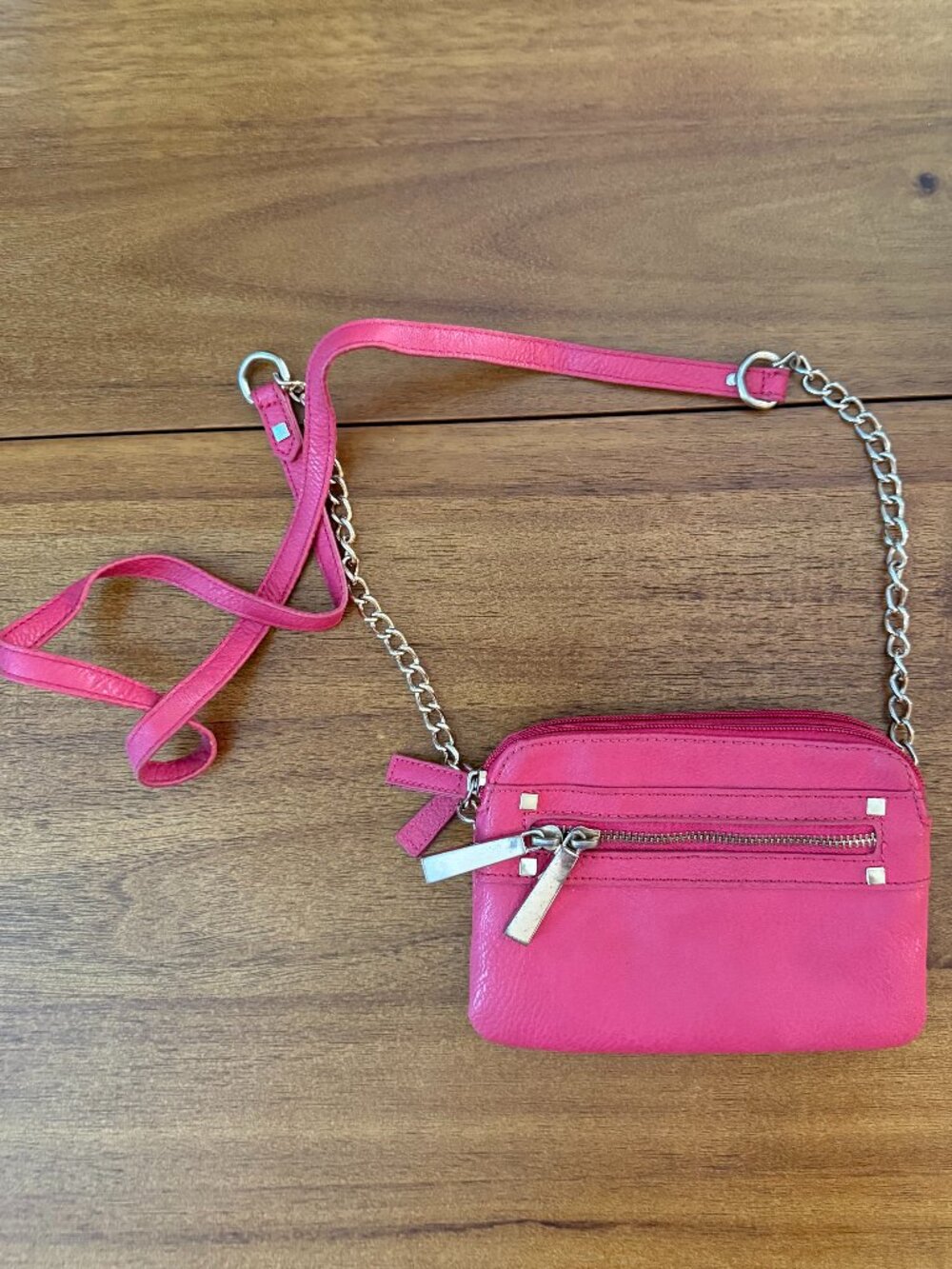 Pink Faux Leather Crossbody Bag with Chain Strap